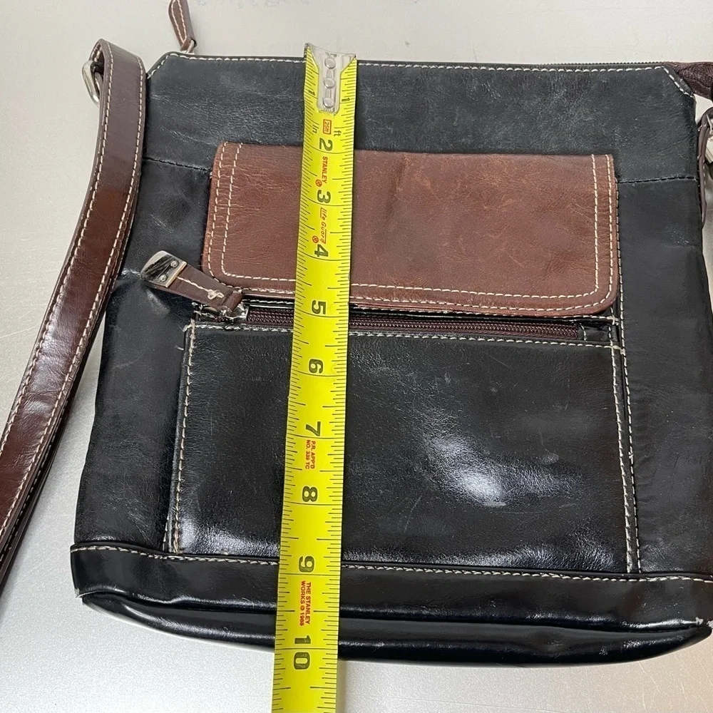 Gianni Bernini Black Leather Crossbody Bag Purse Multi Pocket Organizational Bag - Picture 6 of 8